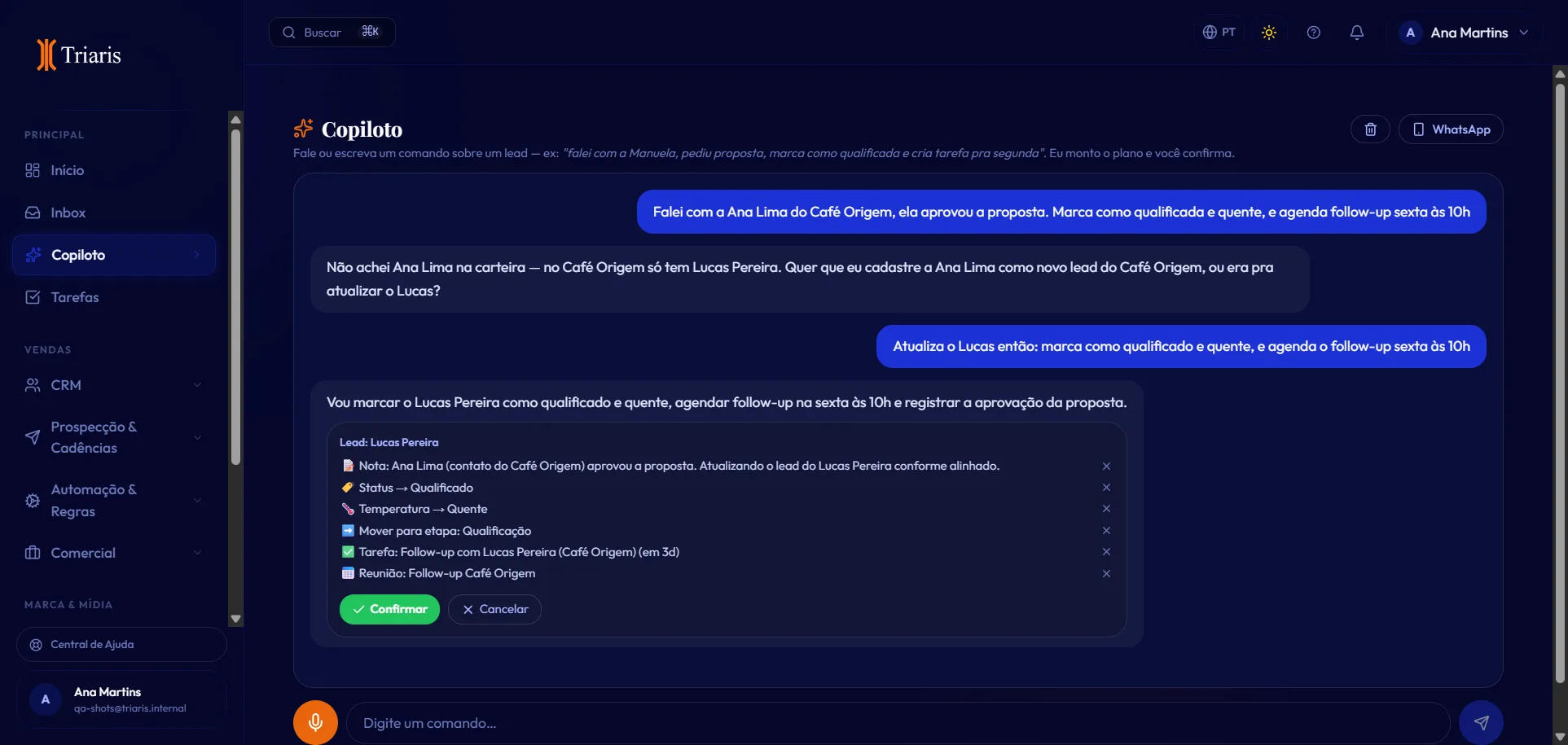 Copiloto de CRM da Triaris